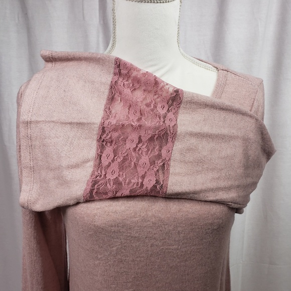 VOCAL Sweater Tunic Pink Soft Bell Sleeves & Lace S NWT - Picture 4 of 7